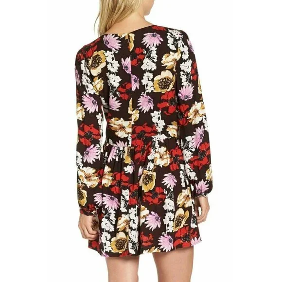 Hinge Women's Pintuck Floral Burgundy Fudge Wild Bouquet Mini Dress Size S - Picture 12 of 16